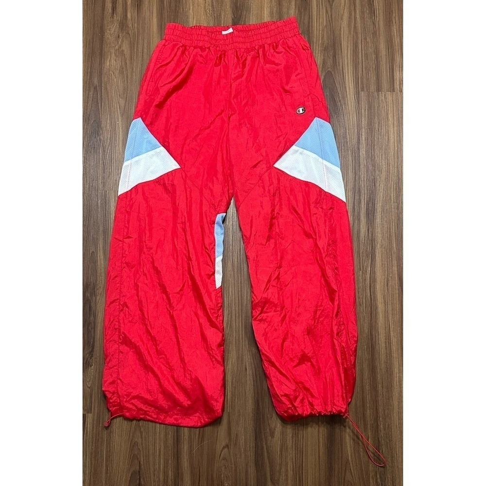 Champion Life Women's Nylon Warm Up Wide Leg Baggy Athletic Pants Red Sz L